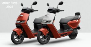 Ather Rizta 2025 Electric Scooter advanced features with 7-inch touchscreen, Google Maps, remote control, safety and voice command