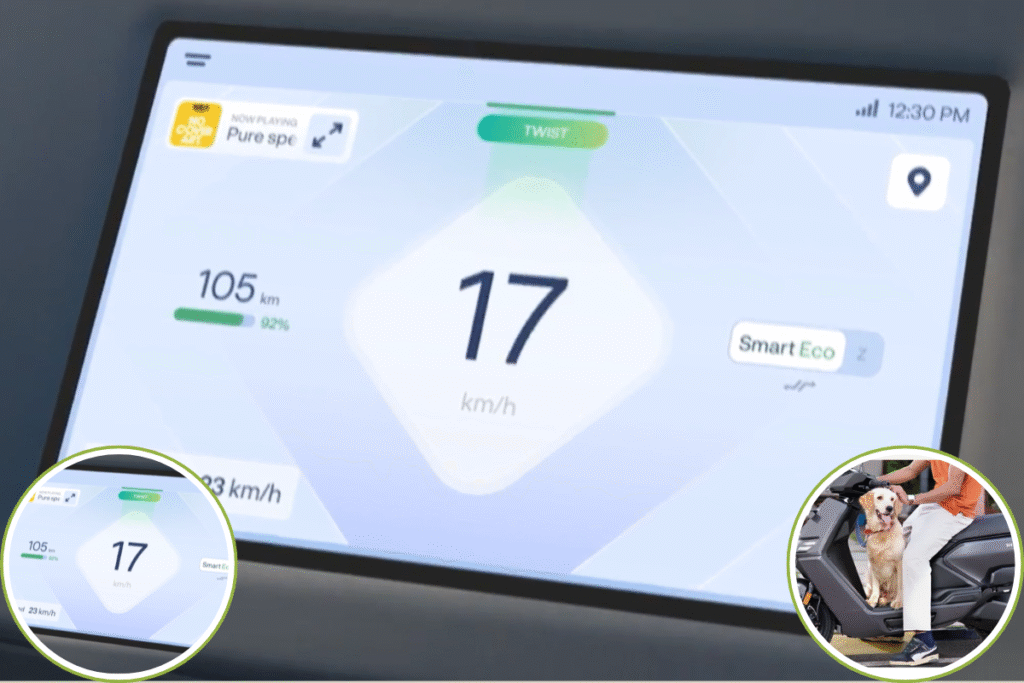 Ather Rizta 2025 dashboard with 7-inch touchscreen and smart features